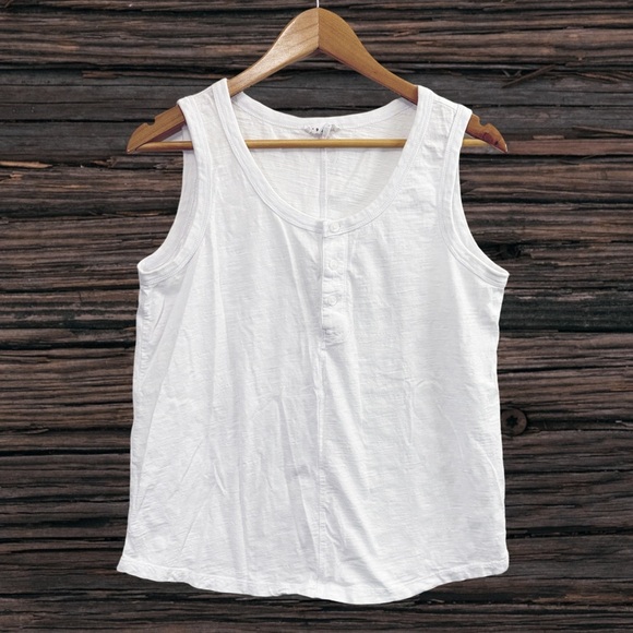 Tribal White Sleeveless Relaxed Buttoned Tank Top - Picture 1 of 4